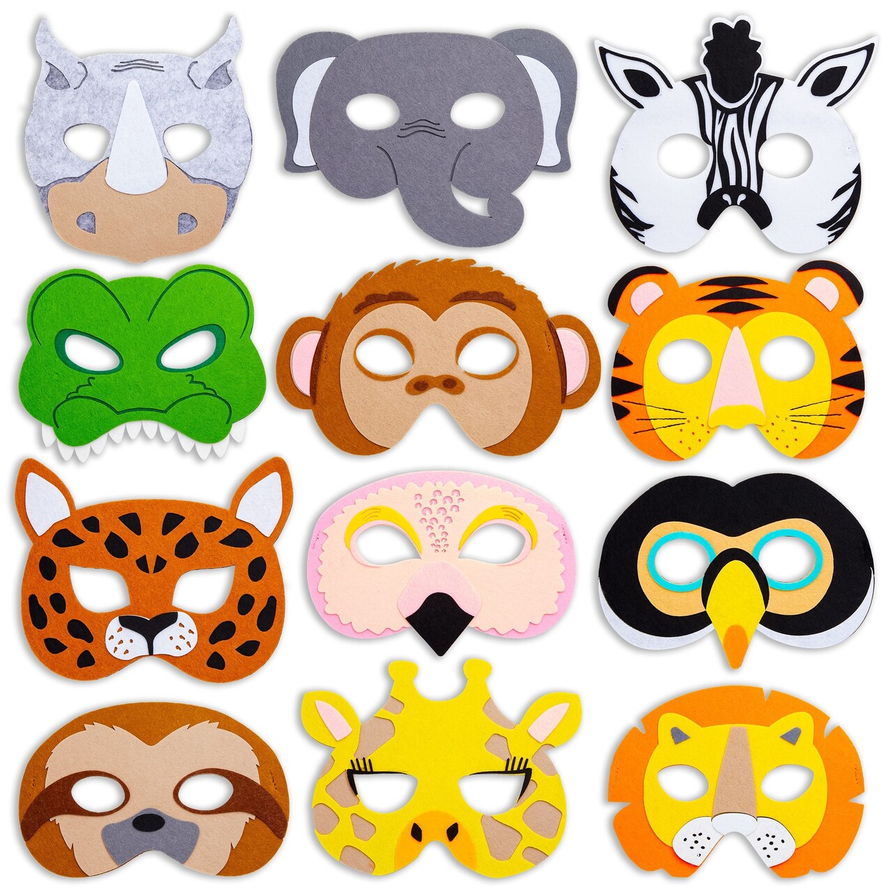 12 Pack Felt Animal Masks for Jungle Kids Birthday Party Decorations (7 x  7.2 In)